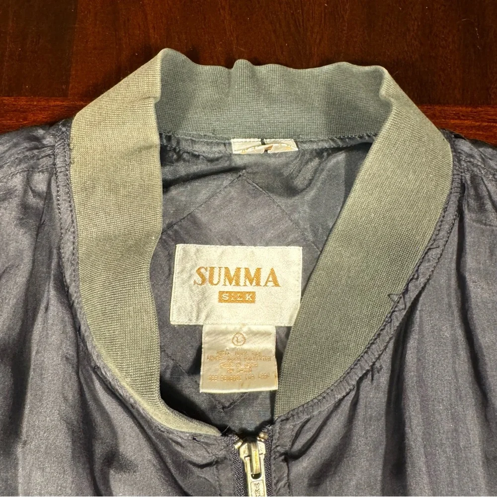 Summa 100% Silk Bomber Jacket Men's‎ Large Black Vintage Full Zip Lightweight